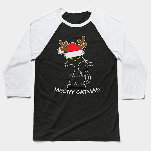 Meowy Catmas Ugly Christmas Sweater Gift for Cat Lovers Baseball T-Shirt by BadDesignCo